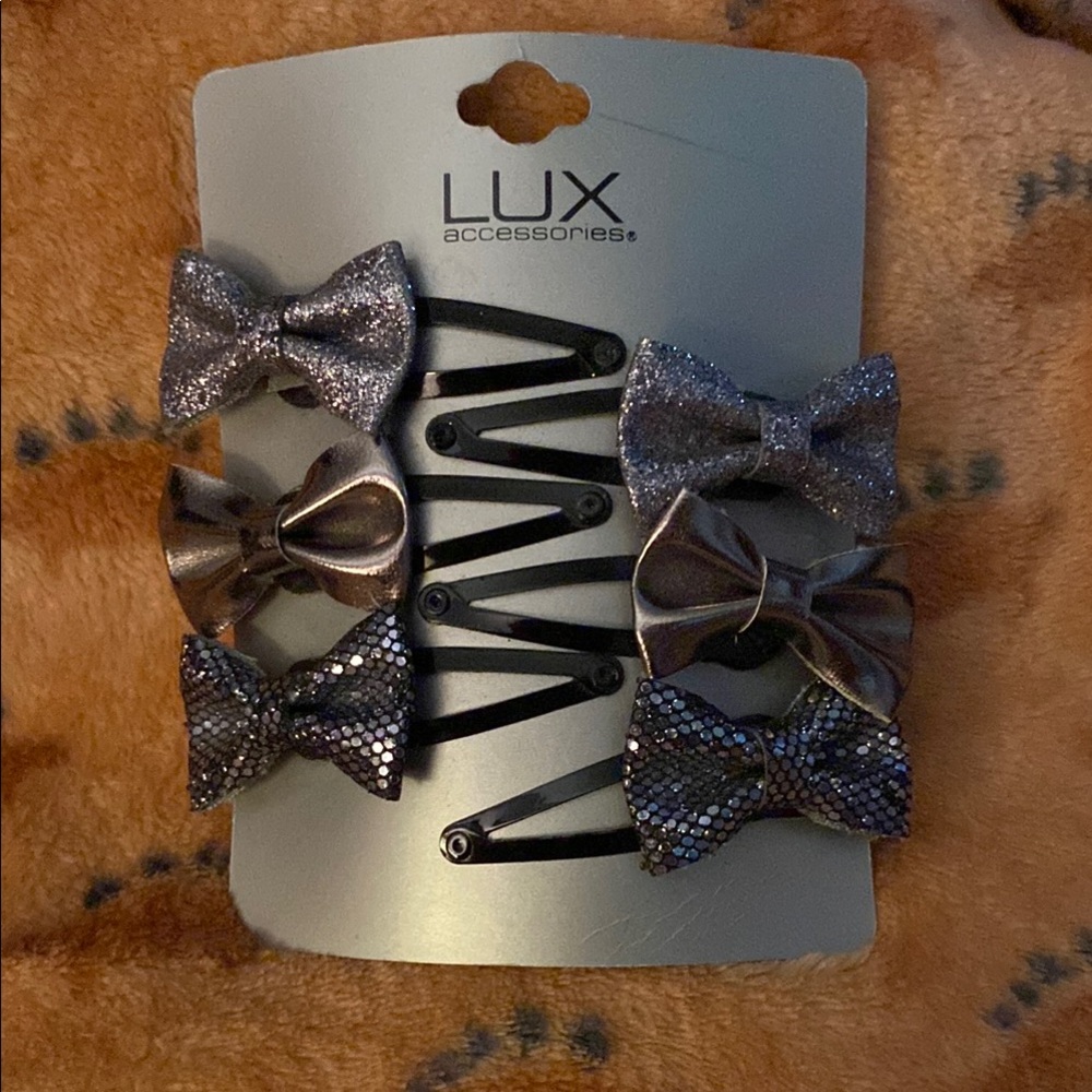 Lux Accessories Glitter Bow Hair Clips